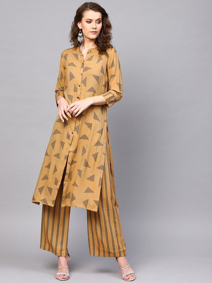 Women's  Beige & Grey Printed Kurta with Palazzos