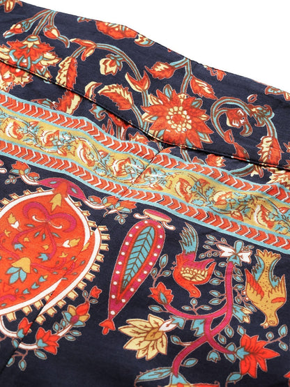 Women's Indigo Cotton Printed Flared Palazzo