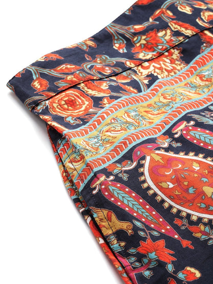Women's Indigo Cotton Printed Flared Palazzo