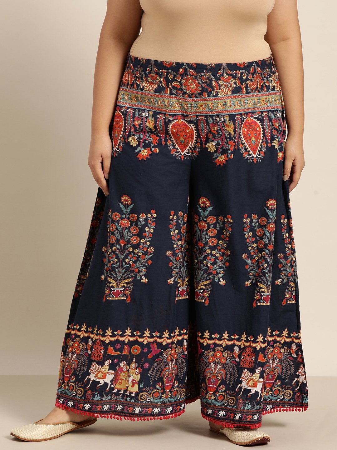 Women's Indigo Cotton Printed Flared Palazzo