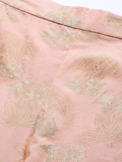 Women's  Peach-Coloured & Golden Printed Kurta with Palazzos