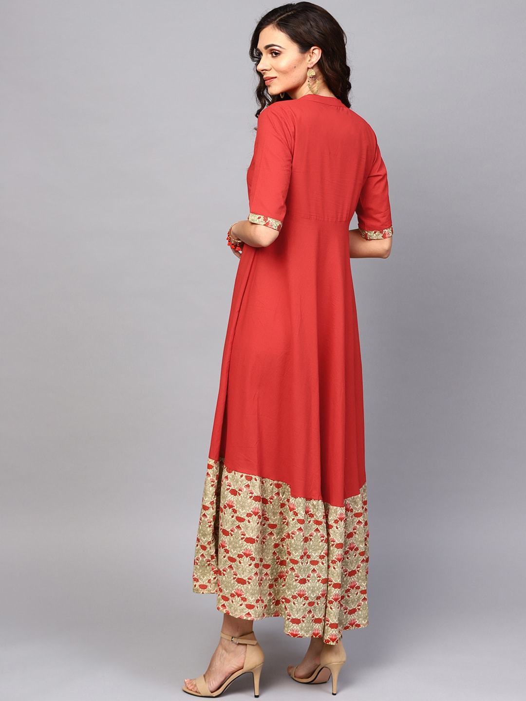 Women's  Red Solid Maxi Dress