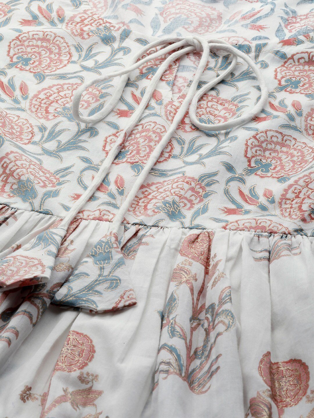 Women's  White & Rust Red Printed Anarkali Kurta