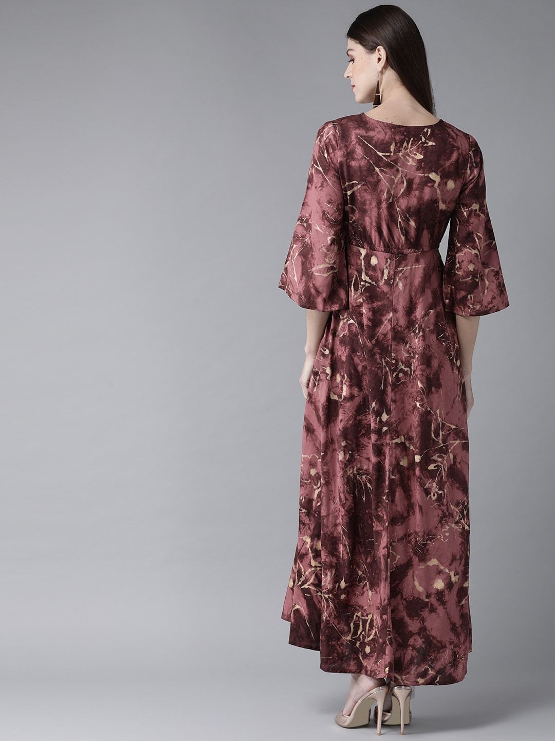 Women's  Mauve & Golden Printed Maxi Dress