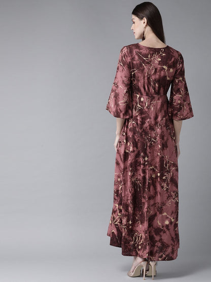 Women's  Mauve & Golden Printed Maxi Dress