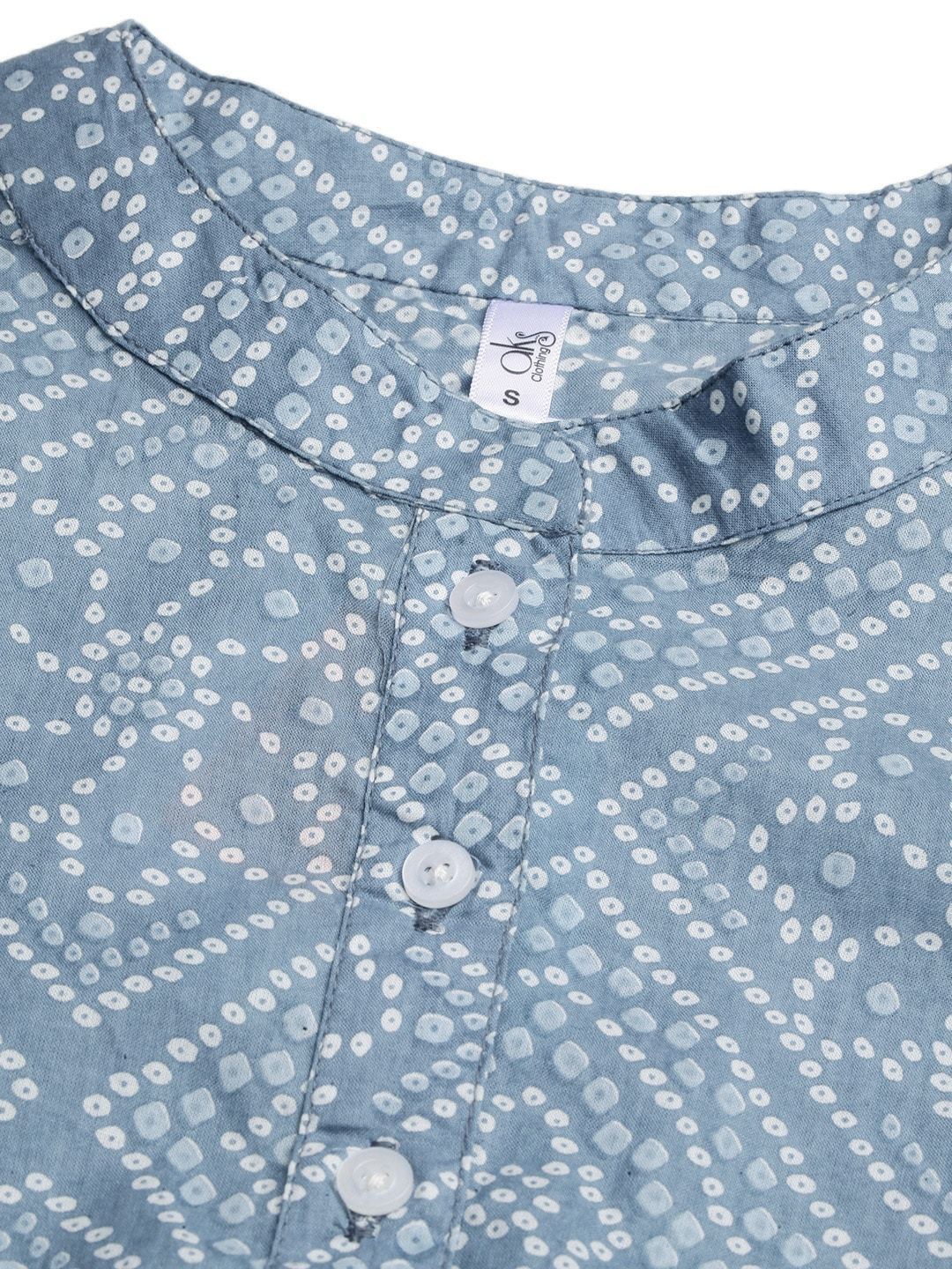 Women's  Blue & White Bandhani Printed Kurta with Dhoti Pants