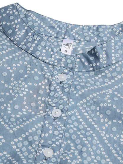 Women's  Blue & White Bandhani Printed Kurta with Dhoti Pants