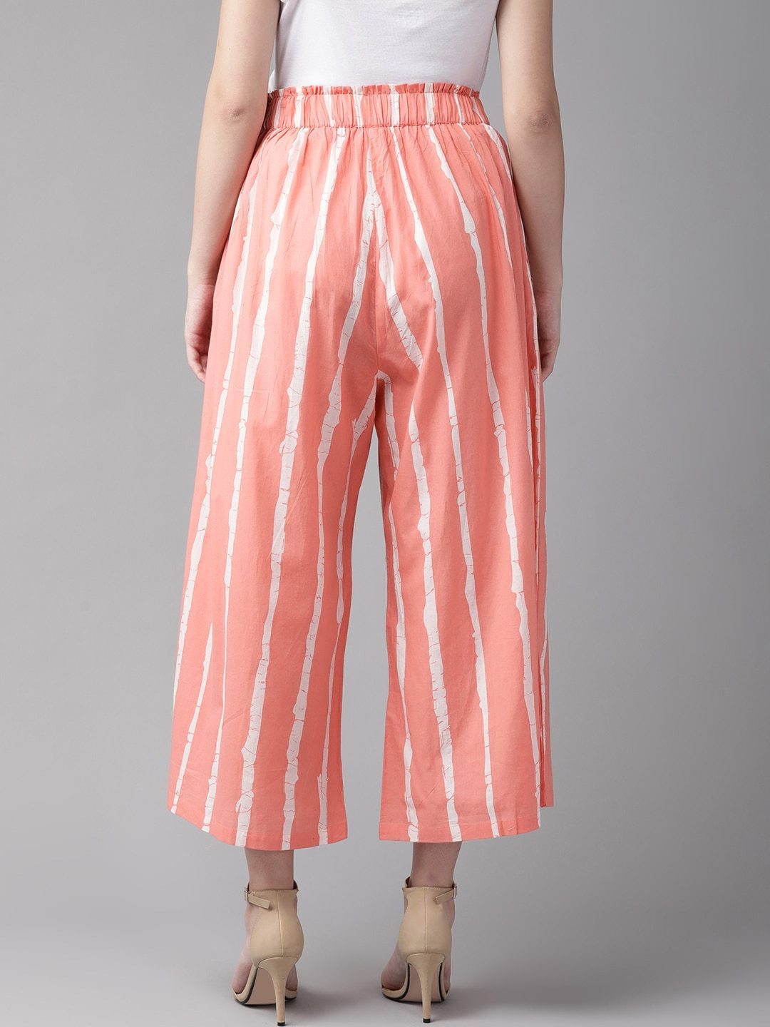 Women's  Pink & White Striped Flared Palazzos