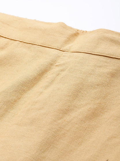 Women's Gold Cotton Solid Straight Pants