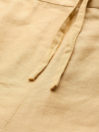 Women's Gold Cotton Solid Straight Pants