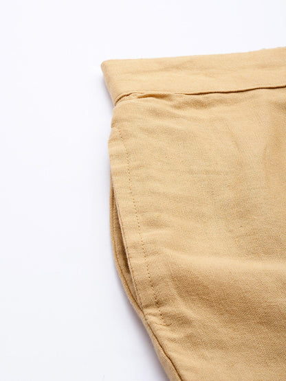 Women's Gold Cotton Solid Straight Pants