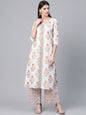 Women's  White & Pink Floral Foil Print Kurta with Palazzos