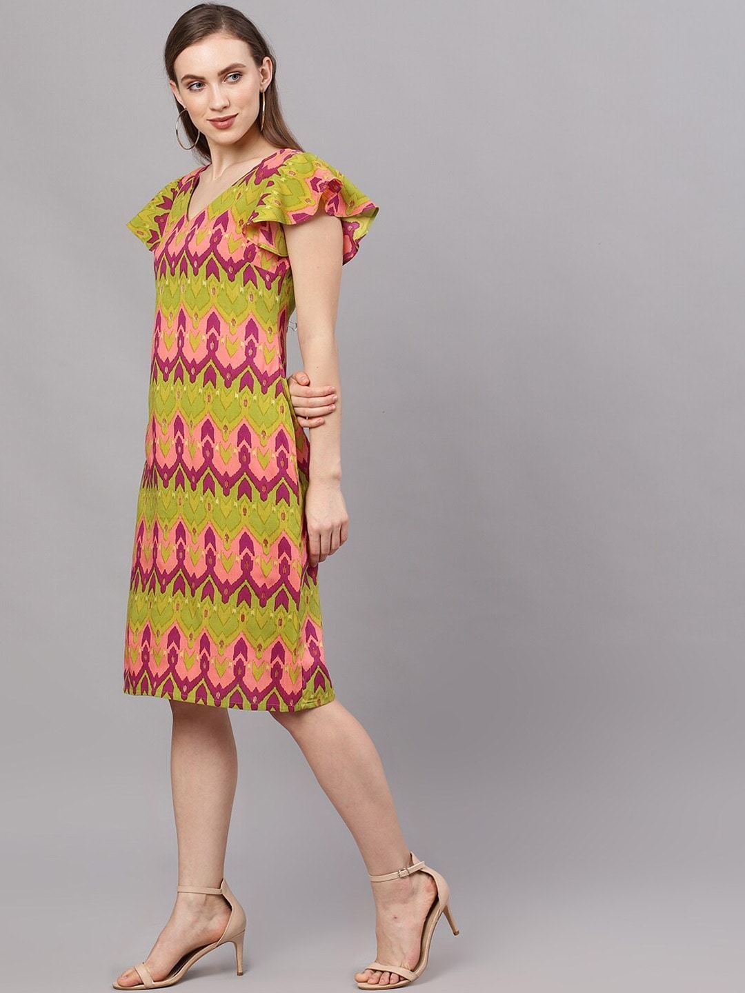 Women's  Green Printed A-Line Dress