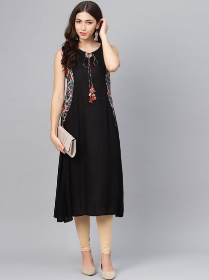 Women's Black Solid A-Line Kurta