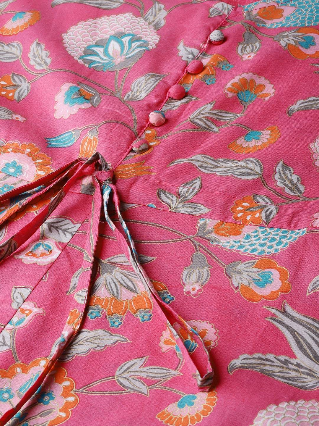 Women's  Printed Pink & Blue Floral Print Maxi Dress