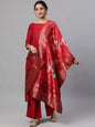Women's  Maroon & Off-White Printed Kurta with Palazzos & Dupatta