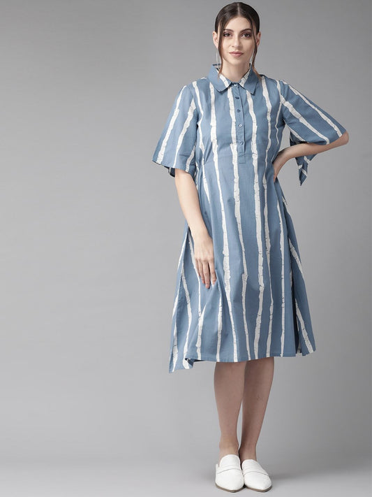 Women's  Blue & White Striped Shirt Dress