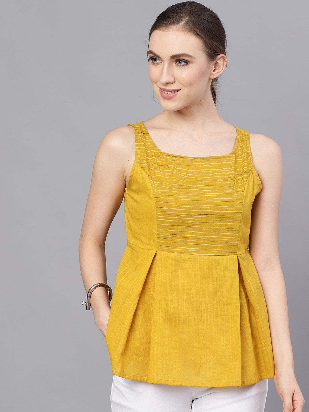 Women's  Mustard Yellow Solid Peplum Top