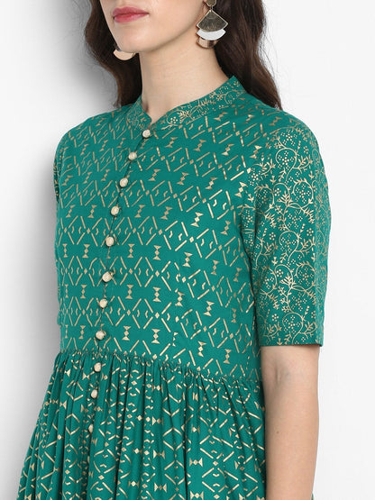 Women's Green Printed Maxi Dress