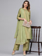 Women's  Olive Green Solid Kurta with Palazzos & Dupatta