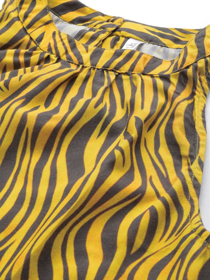 Women's  Yellow & Charcoal Grey Zebra Print Straight Kurta