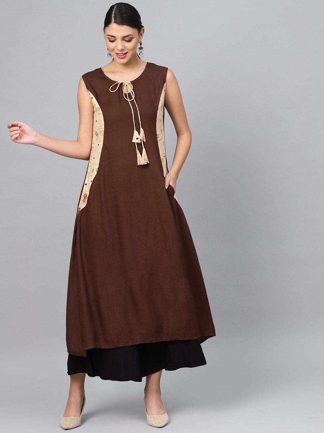 Women's Brown Solid A-Line Kurta