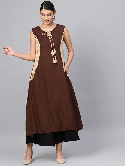 Women's Brown Solid A-Line Kurta