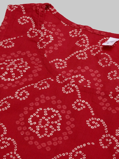 Women's  Red & White Printed A-Line Kurta