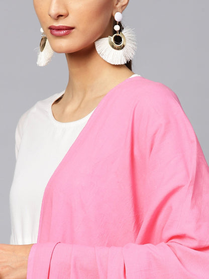 Women's  Pink & White Dyed Kurta with Trousers & Dupatta