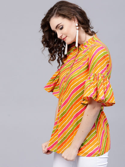 Women's Mustard Yellow & Green Leheriya Print Tunic