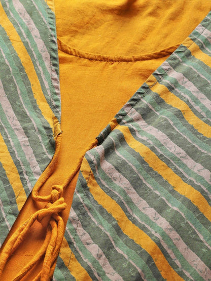 Women's  Green & Mustard Yellow Printed Layered Maxi Dres