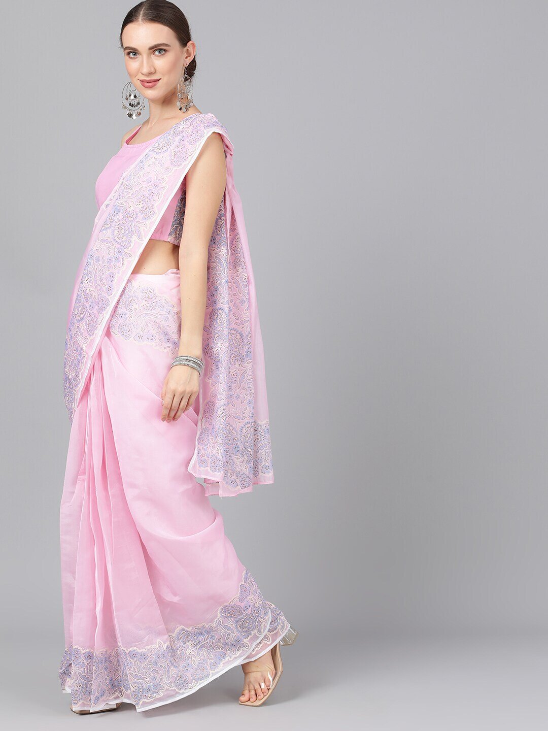 Women's Pink Solid Saree