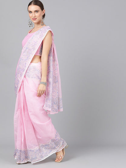 Women's Pink Solid Saree