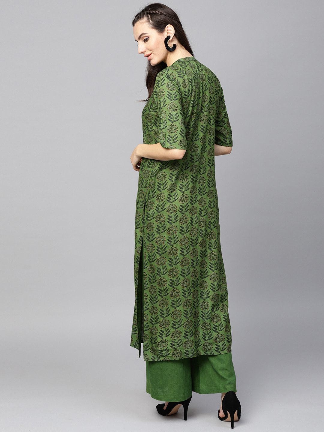Women's  Green Printed Kurta with Palazzos