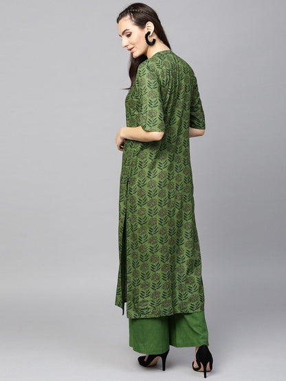 Women's  Green Printed Kurta with Palazzos
