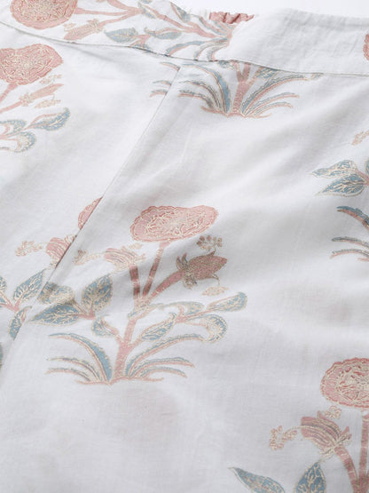 Women's  White & Rust Red Printed Straight Palazzos