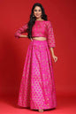 Fuschia Taffeta Silk Foil Print Lehenga Choli Set