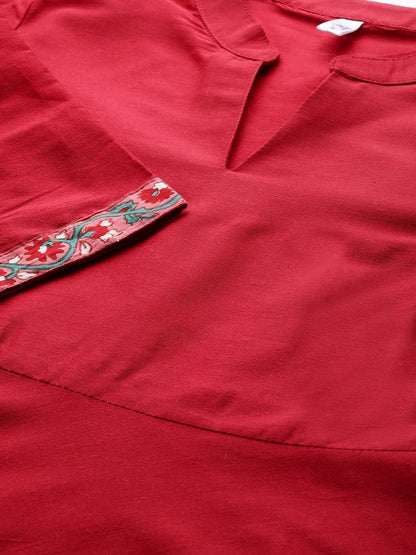 Women's  Red & Pink Solid Kurta with Palazzos & Dupatta