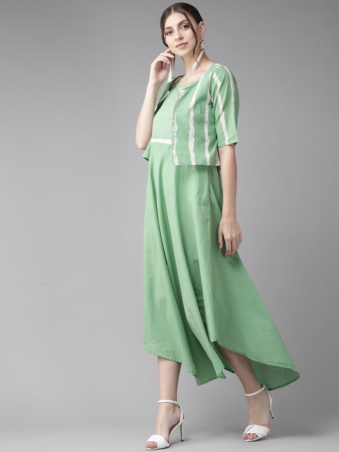 Women's  Green Solid A-Line Dress with Jacket