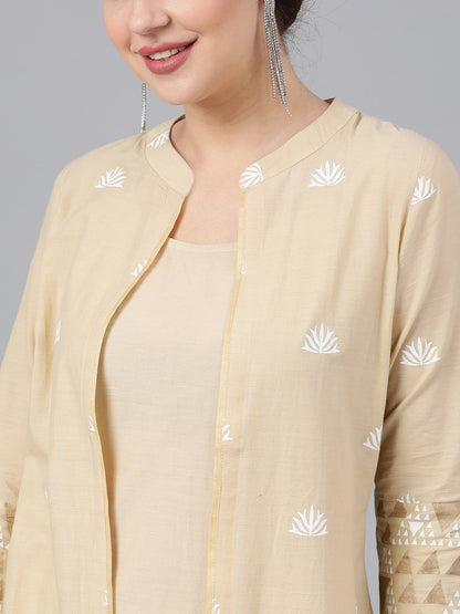 Women's  Beige Embroidered Kurta with Palazzos