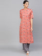 Women's  Pink & Grey Printed Kurta with Palazzos
