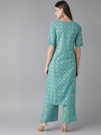 Women's  Blue & Golden Bandhani Printed Kurta with Palazzos