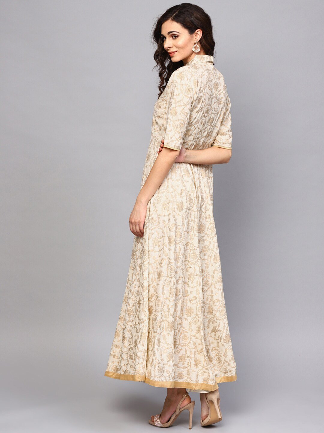 Women's  Off-White & Golden Printed Maxi Dress
