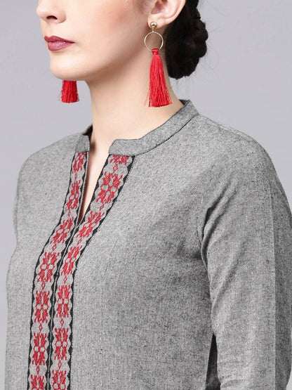 Women's  Grey Solid Straight Kurta