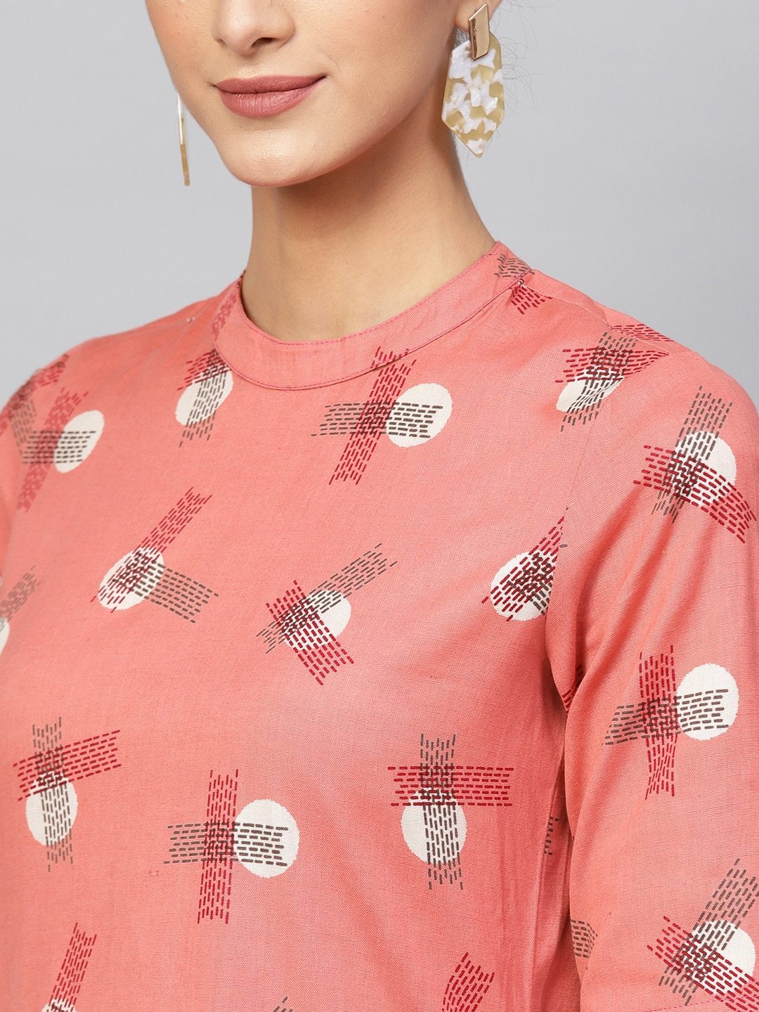 Women's  Pink & Grey Printed Kurta with Palazzos