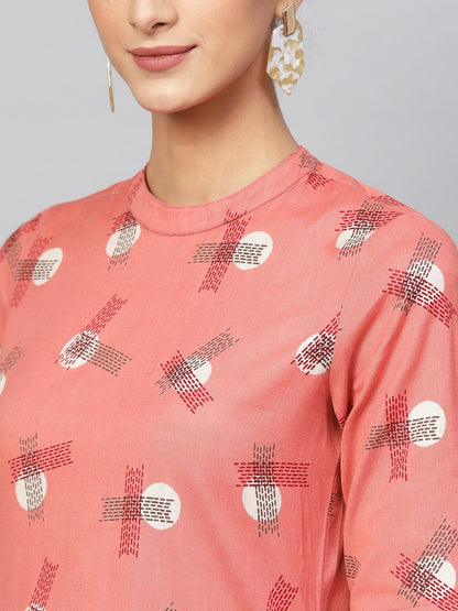Women's  Pink & Grey Printed Kurta with Palazzos