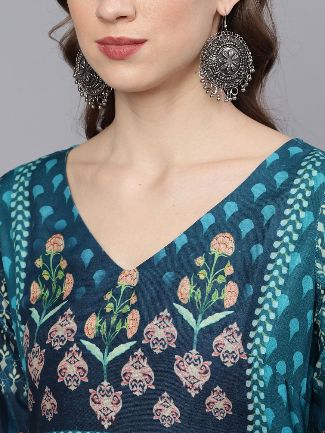 Women's  Blue Printed Anarkali Kurta
