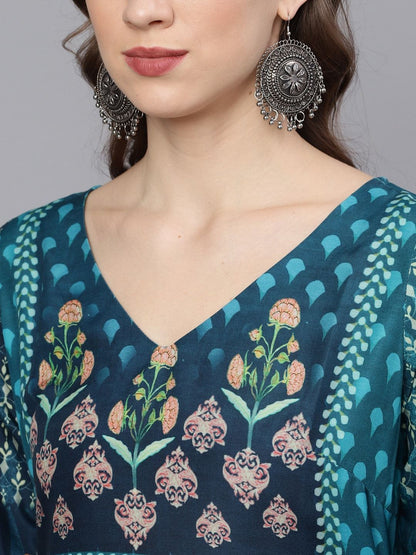 Women's  Blue Printed Anarkali Kurta