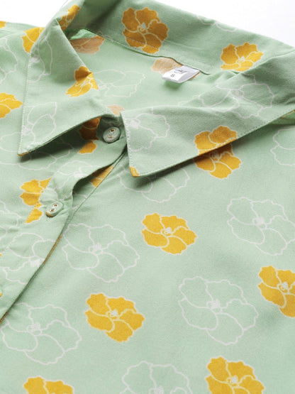 Women's  Green & Mustard Yellow Floral Printed Tunic