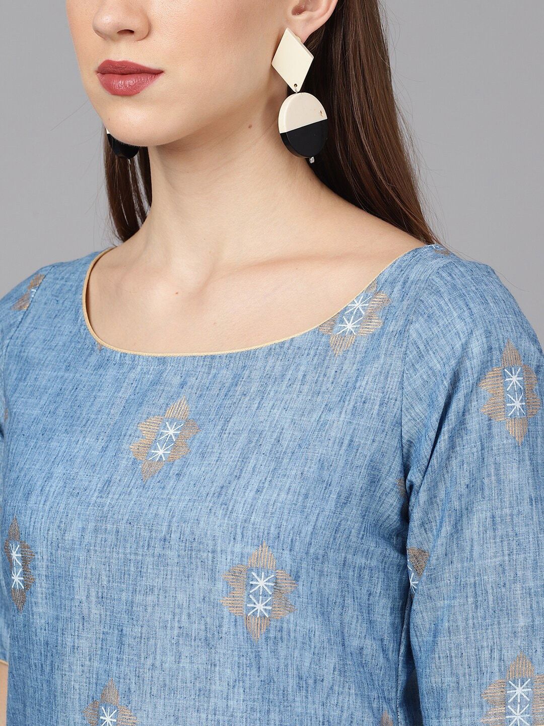 Women's  Blue & Gold-Coloured Printed Kurta with Trousers